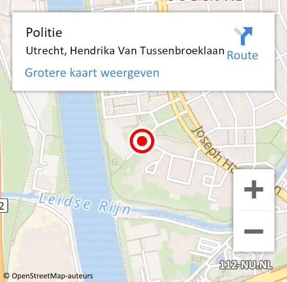 Locatie op kaart van de 112 melding: Politie Utrecht, Hendrika Van Tussenbroeklaan op 24 juli 2018 19:45