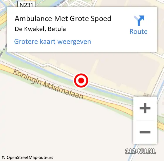 Locatie op kaart van de 112 melding: Ambulance Met Grote Spoed Naar De Kwakel, Betula op 24 juli 2018 20:18