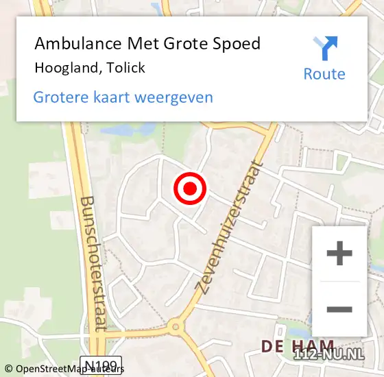 Locatie op kaart van de 112 melding: Ambulance Met Grote Spoed Naar Hoogland, Tolick op 24 juli 2018 20:52