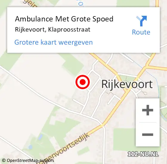 Locatie op kaart van de 112 melding: Ambulance Met Grote Spoed Naar Rijkevoort, Klaproosstraat op 24 juli 2018 22:26