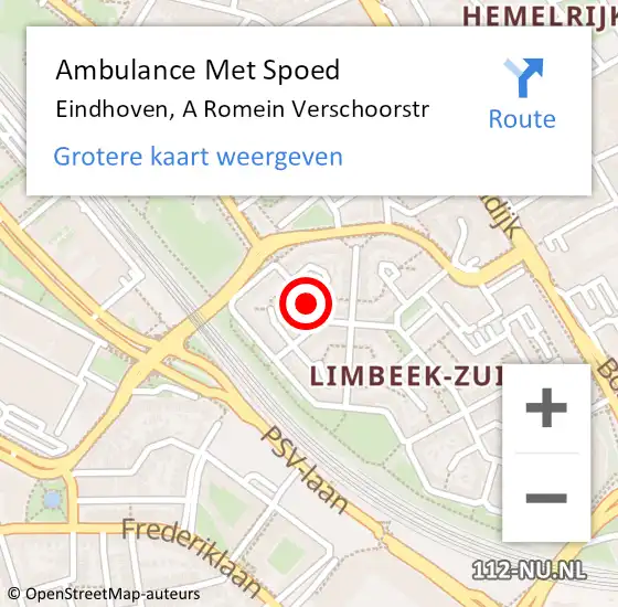 Locatie op kaart van de 112 melding: Ambulance Met Spoed Naar Eindhoven, A Romein Verschoorstr op 24 juli 2018 22:47