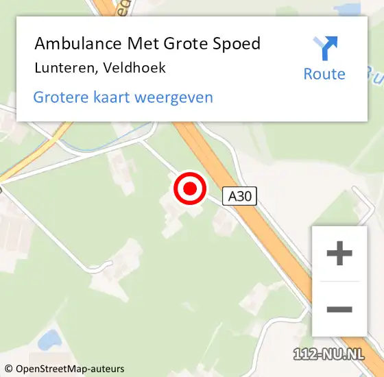 Locatie op kaart van de 112 melding: Ambulance Met Grote Spoed Naar Lunteren, Veldhoek op 24 juli 2018 23:06