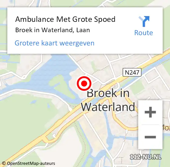 Locatie op kaart van de 112 melding: Ambulance Met Grote Spoed Naar Broek in Waterland, Laan op 24 juli 2018 23:45