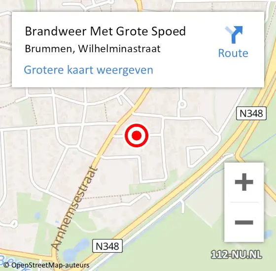 Locatie op kaart van de 112 melding: Brandweer Met Grote Spoed Naar Brummen, Wilhelminastraat op 25 juli 2018 01:52