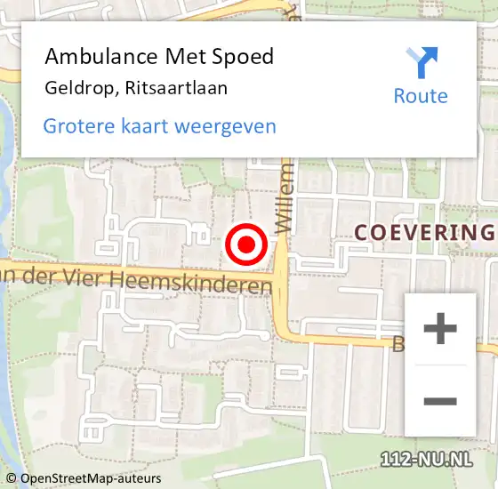 Locatie op kaart van de 112 melding: Ambulance Met Spoed Naar Geldrop, Ritsaartlaan op 25 juli 2018 01:56