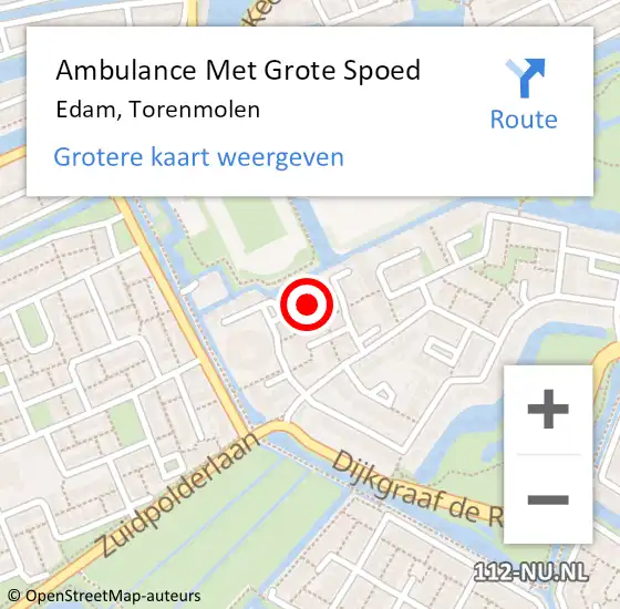 Locatie op kaart van de 112 melding: Ambulance Met Grote Spoed Naar Edam, Torenmolen op 25 juli 2018 02:23