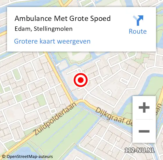 Locatie op kaart van de 112 melding: Ambulance Met Grote Spoed Naar Edam, Stellingmolen op 25 juli 2018 04:31