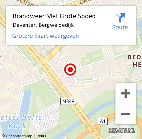 Locatie op kaart van de 112 melding: Brandweer Met Grote Spoed Naar Deventer, Bergweidedijk op 25 juli 2018 07:48