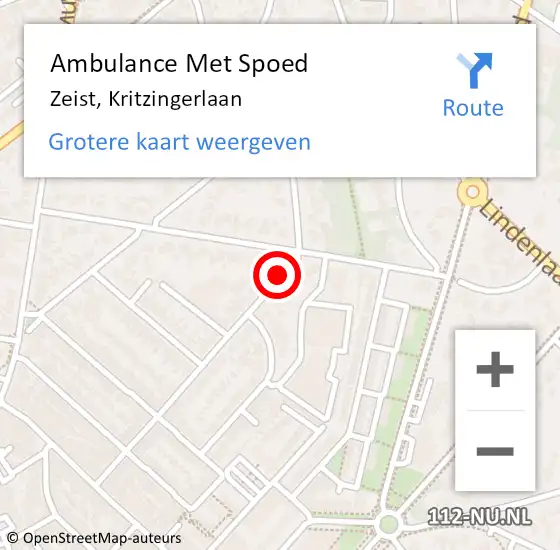 Locatie op kaart van de 112 melding: Ambulance Met Spoed Naar Zeist, Kritzingerlaan op 25 juli 2018 07:54