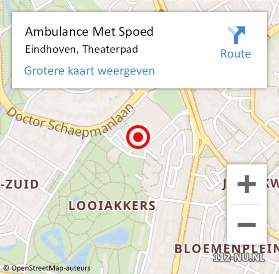 Locatie op kaart van de 112 melding: Ambulance Met Spoed Naar Eindhoven, Theaterpad op 25 juli 2018 08:24