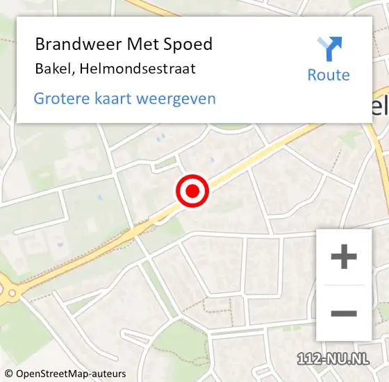 Locatie op kaart van de 112 melding: Brandweer Met Spoed Naar Bakel, Helmondsestraat op 25 juli 2018 08:39