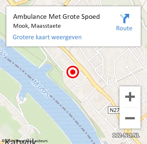 Locatie op kaart van de 112 melding: Ambulance Met Grote Spoed Naar Mook, Maasstaete op 25 juli 2018 08:40