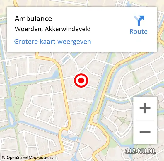 Locatie op kaart van de 112 melding: Ambulance Woerden, Akkerwindeveld op 25 juli 2018 08:54