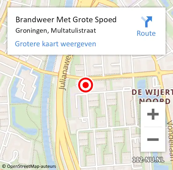 Locatie op kaart van de 112 melding: Brandweer Met Grote Spoed Naar Groningen, Multatulistraat op 25 juli 2018 09:37