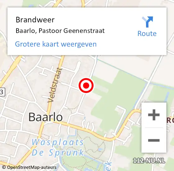 Locatie op kaart van de 112 melding: Brandweer Baarlo, Pastoor Geenenstraat op 25 juli 2018 10:18