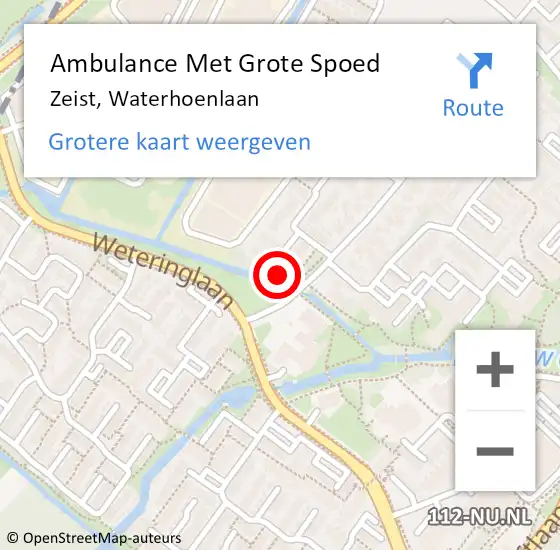 Locatie op kaart van de 112 melding: Ambulance Met Grote Spoed Naar Zeist, Waterhoenlaan op 25 juli 2018 10:28