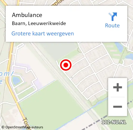 Locatie op kaart van de 112 melding: Ambulance Baarn, Leeuwerikweide op 25 juli 2018 10:29