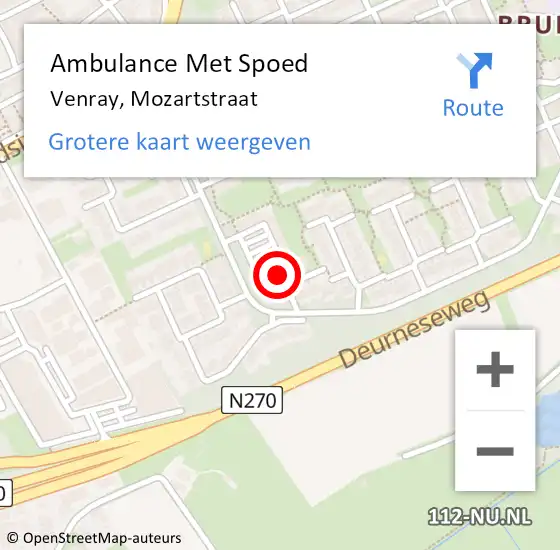 Locatie op kaart van de 112 melding: Ambulance Met Spoed Naar Venray, Mozartstraat op 25 juli 2018 10:33