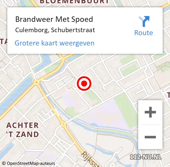 Locatie op kaart van de 112 melding: Brandweer Met Spoed Naar Culemborg, Schubertstraat op 25 juli 2018 10:38