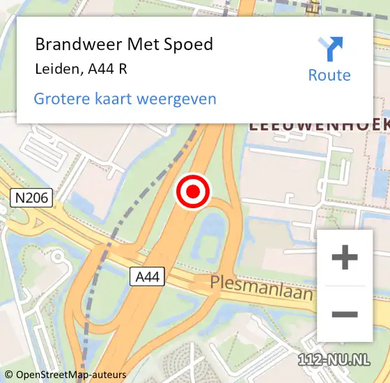 Locatie op kaart van de 112 melding: Brandweer Met Spoed Naar Leiden, A44 R op 25 juli 2018 11:04