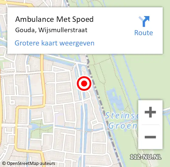 Locatie op kaart van de 112 melding: Ambulance Met Spoed Naar Gouda, Wijsmullerstraat op 25 juli 2018 12:25