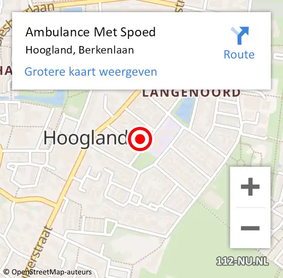 Locatie op kaart van de 112 melding: Ambulance Met Spoed Naar Hoogland, Berkenlaan op 25 juli 2018 12:39