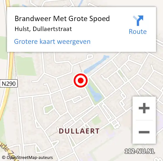 Locatie op kaart van de 112 melding: Brandweer Met Grote Spoed Naar Hulst, Dullaertstraat op 25 juli 2018 13:12