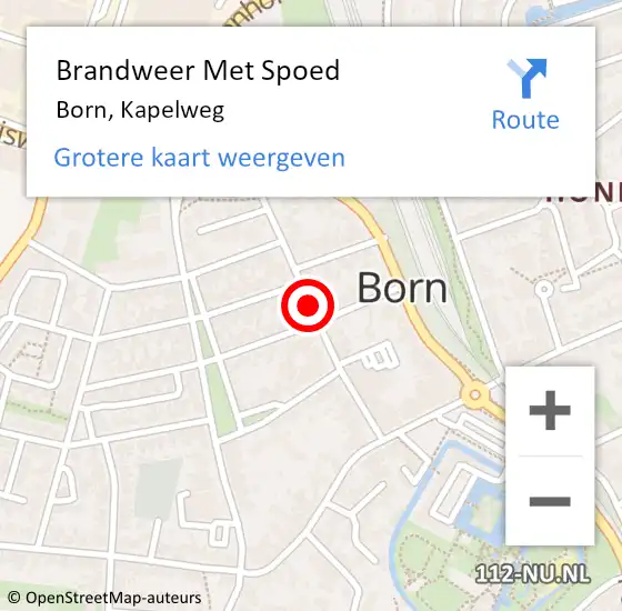 Locatie op kaart van de 112 melding: Brandweer Met Spoed Naar Born, Kapelweg op 25 juli 2018 13:55