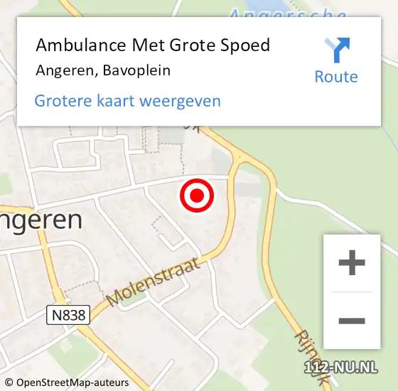 Locatie op kaart van de 112 melding: Ambulance Met Grote Spoed Naar Angeren, Bavoplein op 25 juli 2018 13:59