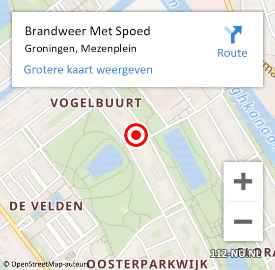 Locatie op kaart van de 112 melding: Brandweer Met Spoed Naar Groningen, Mezenplein op 25 juli 2018 14:05