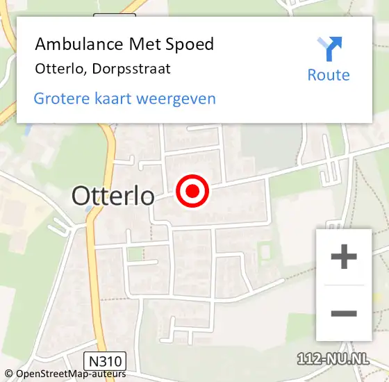 Locatie op kaart van de 112 melding: Ambulance Met Spoed Naar Otterlo, Dorpsstraat op 25 juli 2018 14:06