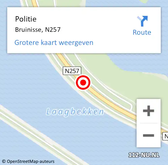 Locatie op kaart van de 112 melding: Politie Bruinisse, N257 op 25 juli 2018 15:31