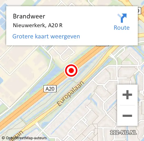 Locatie op kaart van de 112 melding: Brandweer Nieuwerkerk, A20 R op 25 juli 2018 15:52