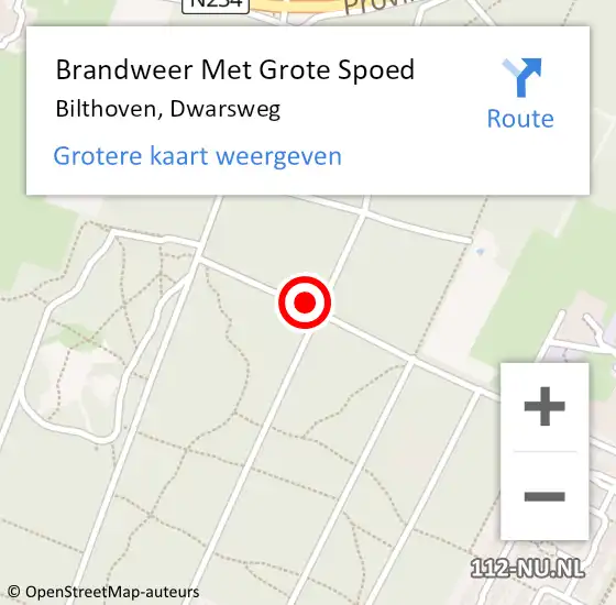 Locatie op kaart van de 112 melding: Brandweer Met Grote Spoed Naar Bilthoven, Dwarsweg op 25 juli 2018 17:11