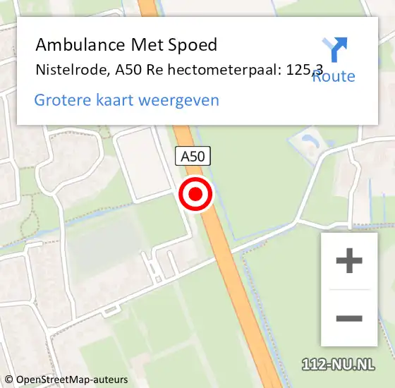 Locatie op kaart van de 112 melding: Ambulance Met Spoed Naar Nistelrode, A50 Li hectometerpaal: 127,2 op 25 juli 2018 17:14