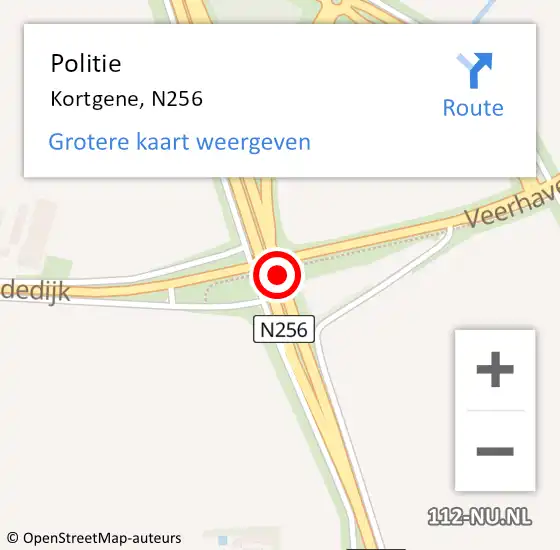 Locatie op kaart van de 112 melding: Politie Kortgene, N256 op 25 juli 2018 17:24