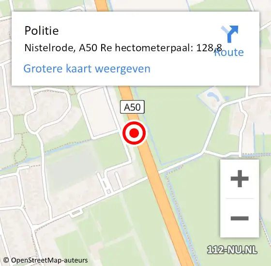 Locatie op kaart van de 112 melding: Politie Nistelrode, A50 Li hectometerpaal: 127,2 op 25 juli 2018 17:24