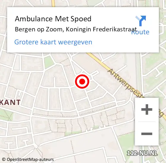 Locatie op kaart van de 112 melding: Ambulance Met Spoed Naar Bergen op Zoom, Koningin Frederikastraat op 25 juli 2018 17:41