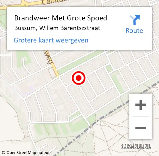 Locatie op kaart van de 112 melding: Brandweer Met Grote Spoed Naar Bussum, Willem Barentszstraat op 25 juli 2018 19:57