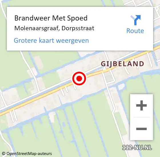 Locatie op kaart van de 112 melding: Brandweer Met Spoed Naar Molenaarsgraaf, Dorpsstraat op 25 juli 2018 20:58