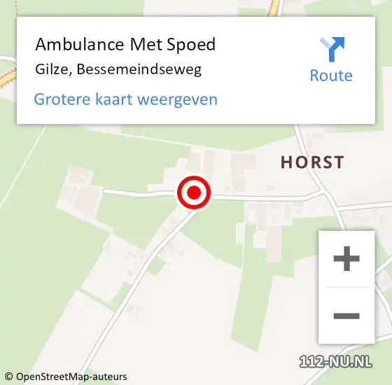 Locatie op kaart van de 112 melding: Ambulance Met Spoed Naar Gilze, Bessemeindseweg op 25 juli 2018 20:59