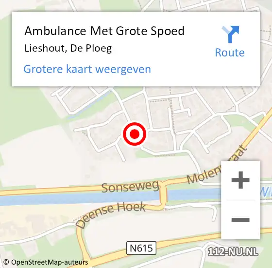 Locatie op kaart van de 112 melding: Ambulance Met Grote Spoed Naar Lieshout, De Ploeg op 25 juli 2018 22:09