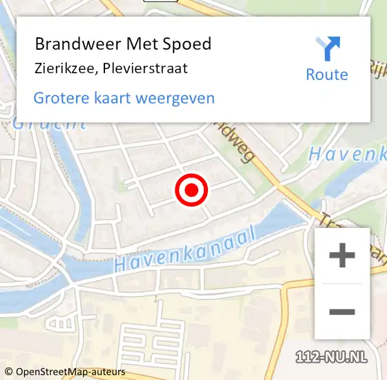 Locatie op kaart van de 112 melding: Brandweer Met Spoed Naar Zierikzee, Plevierstraat op 26 juli 2018 00:50