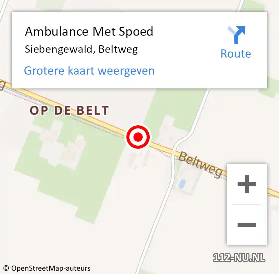Locatie op kaart van de 112 melding: Ambulance Met Spoed Naar Siebengewald, Beltweg op 26 juli 2018 02:38