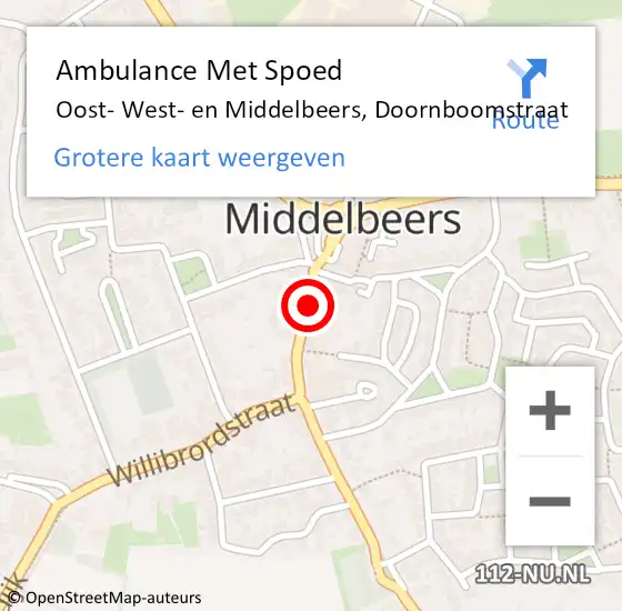 Locatie op kaart van de 112 melding: Ambulance Met Spoed Naar Oost- West- en Middelbeers, Doornboomstraat op 26 juli 2018 05:48