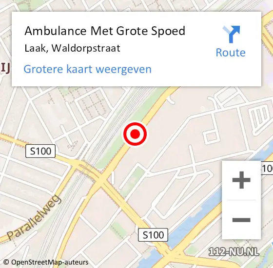 Locatie op kaart van de 112 melding: Ambulance Met Grote Spoed Naar Laak, Waldorpstraat op 26 juli 2018 06:18