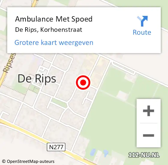 Locatie op kaart van de 112 melding: Ambulance Met Spoed Naar De Rips, Korhoenstraat op 26 juli 2018 07:07