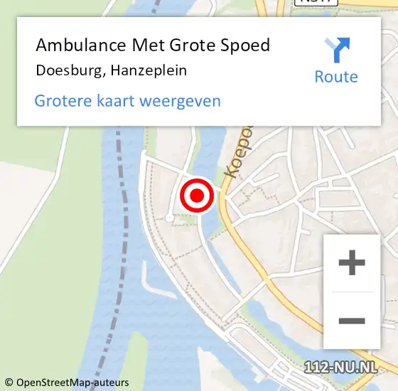 Locatie op kaart van de 112 melding: Ambulance Met Grote Spoed Naar Doesburg, Hanzeplein op 26 juli 2018 07:29