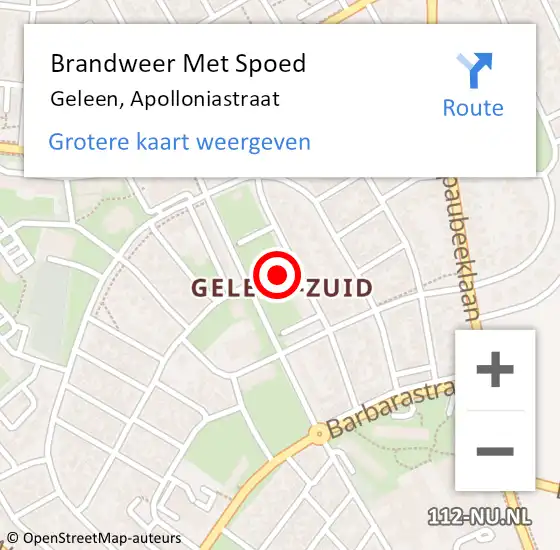 Locatie op kaart van de 112 melding: Brandweer Met Spoed Naar Geleen, Apolloniastraat op 26 juli 2018 07:39