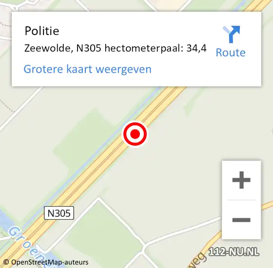 Locatie op kaart van de 112 melding: Politie Zeewolde, N305 op 26 juli 2018 09:13